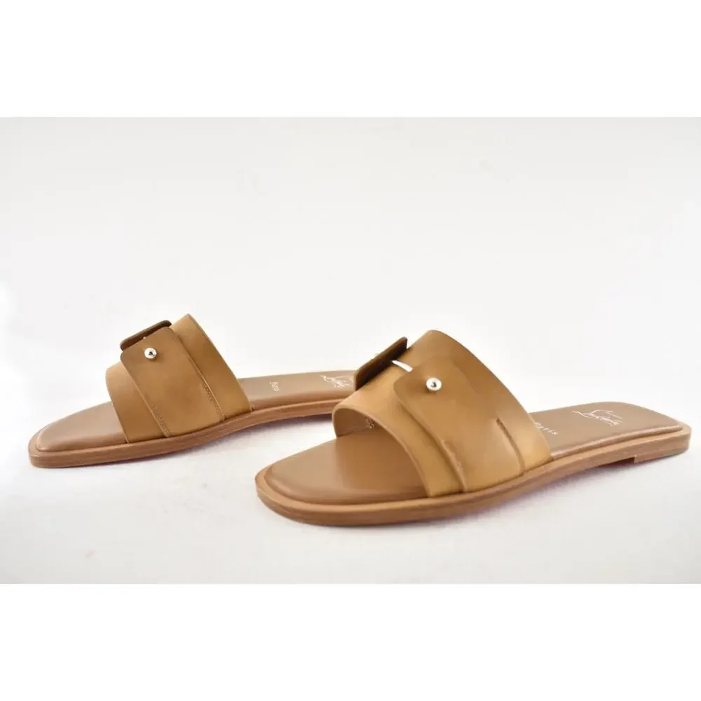 Christian Louboutin Chambelimule Donna Flat Tera Brown Leather Slide Sandal 36 - Picture 13 of 16